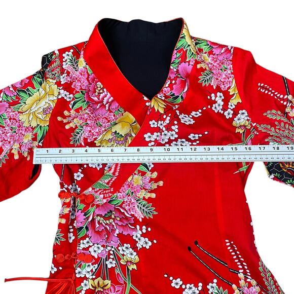 NEW Tangyi Chinese Red Floral Print Reversible Kimono Top + Pants SZ S/M - Picture 8 of 16